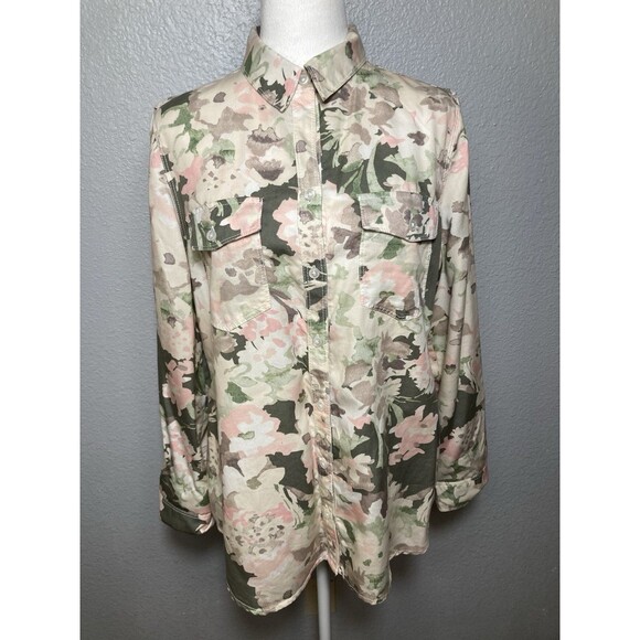 Chico's Tops - Chicos Floral Shirt Pastel Button Up Long Sleeve Womens Sz 1 Med Pockets Lyocell